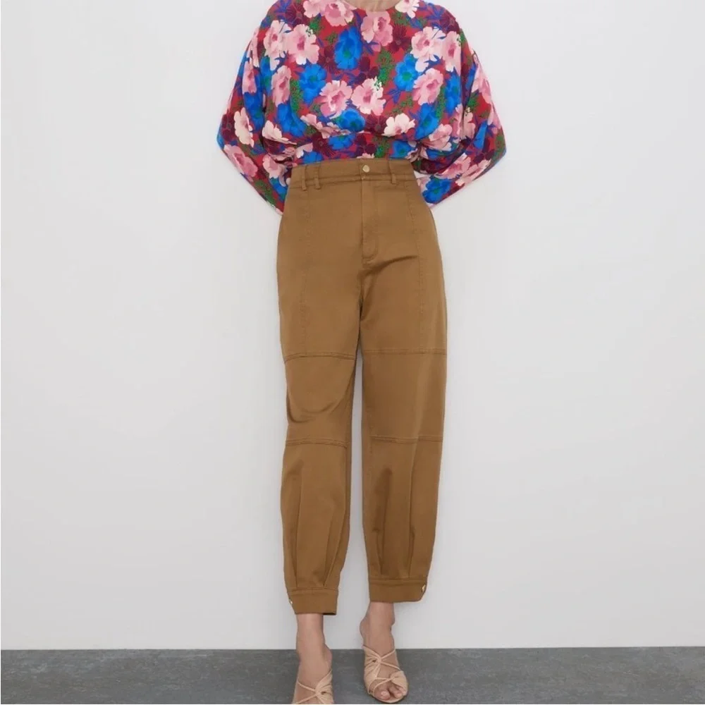ZARA  SNAP BUTTON CUFFED PANTS-TAUPE BROWN-7149/240